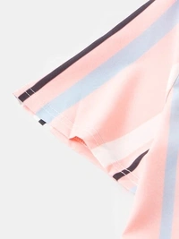 Pink Light Striped Short Sleeves Shirt - Lycra, S (Chest Size: 37 in, Length Size: 28in) 