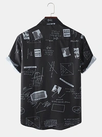Abstract Letter Print Half Sleeve Shirt - Lycra, M (Chest Size: 39 in, Length Size: 28.5in) 