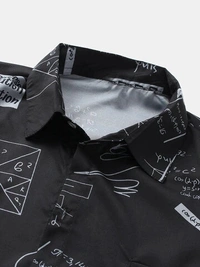 Abstract Letter Print Half Sleeve Shirt - Lycra, L (Chest Size: 41 in, Length Size: 29in) 