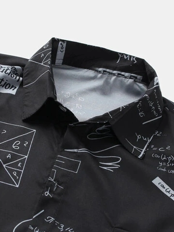 Abstract Letter Print Half Sleeve Shirt - Lycra, L (Chest Size: 41 in, Length Size: 29in) 