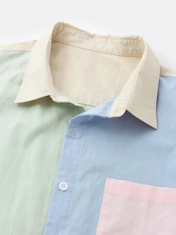 Patchwork Casual Half Sleeve Shirt - Lycra, S (Chest Size: 37 in, Length Size: 28in) 