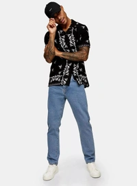 Crocodile Print Revere Half Sleeve Shirt - poly cotton, L (Chest Size: 41 in, Length Size: 29in) 