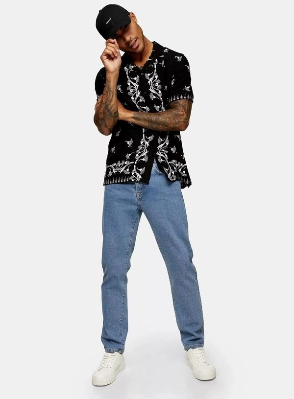 Crocodile Print Revere Half Sleeve Shirt - poly cotton, L (Chest Size: 41 in, Length Size: 29in) 