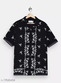 Crocodile Print Revere Half Sleeve Shirt - poly cotton, XL (Chest Size: 43 in, Length Size: 29.5in) 