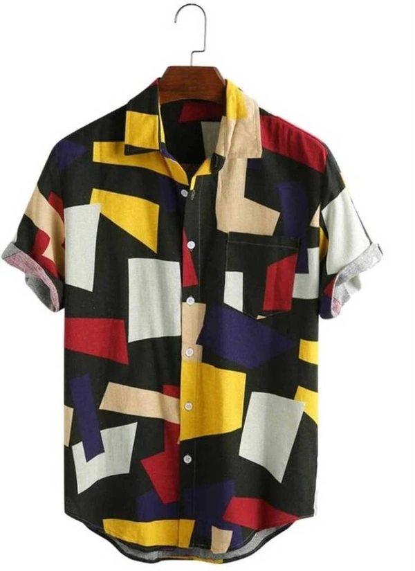 Abstract Colourblock Half Sleeve Shirt - crepe, XL (Chest Size: 36 in, Length Size: 28.5 in)