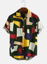 Abstract Colourblock Half Sleeve Shirt - crepe, XL (Chest Size: 36 in, Length Size: 28.5 in)