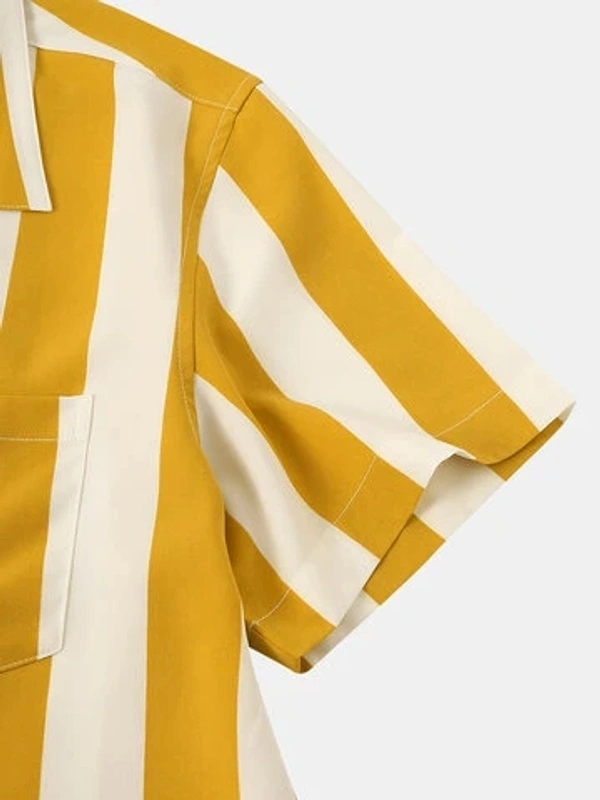 Casual Striped Turn-down Collar Short Sleeve Shirt - Rayon, S (Chest Size: 40 in, Length Size: 27.5 in) 