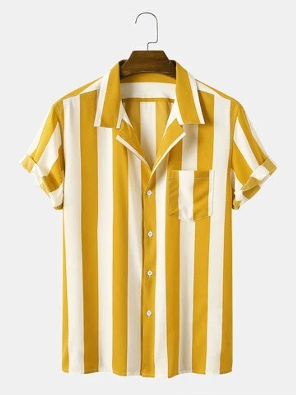 Casual Striped Turn-down Collar Short Sleeve Shirt - Rayon, XXL (Chest Size: 48 in, Length Size: 31.5 in) 