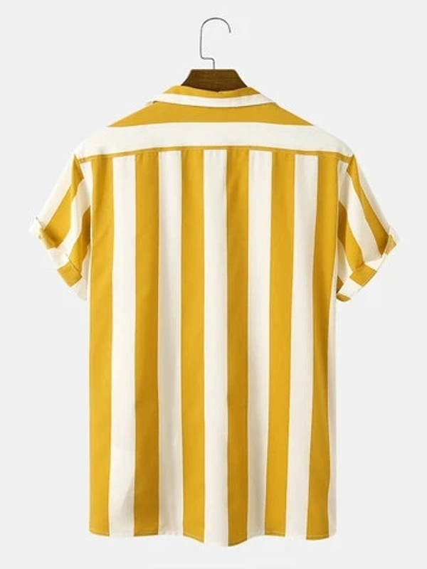 Casual Striped Turn-down Collar Short Sleeve Shirt - Rayon, XXL (Chest Size: 48 in, Length Size: 31.5 in) 