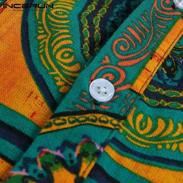 Ethnic Printed Mandarin Collar Shirt - Rayon, L (Chest Size: 44 in, Length Size: 29.5 in) 
