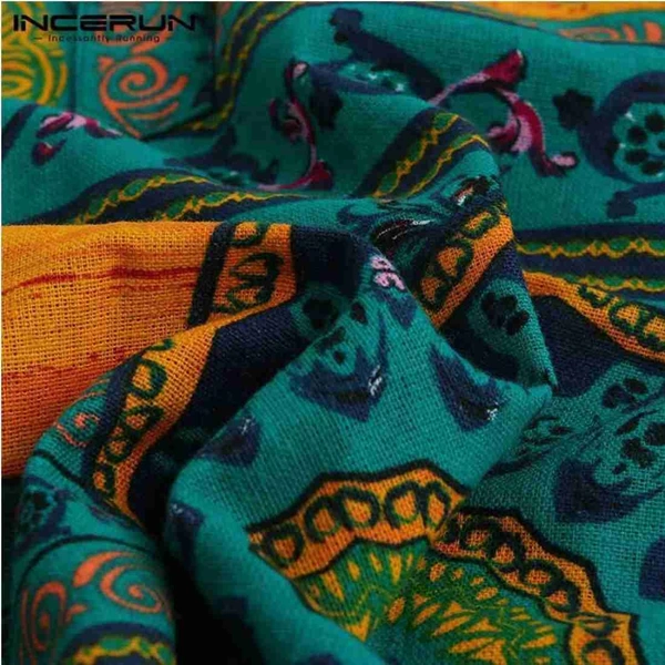 Ethnic Printed Mandarin Collar Shirt - Rayon, L (Chest Size: 44 in, Length Size: 29.5 in) 