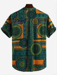 Ethnic Printed Mandarin Collar Shirt - Rayon, L (Chest Size: 44 in, Length Size: 29.5 in) 