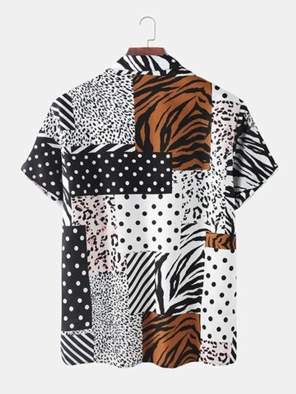 Leopard Print Half Sleeve Shirt - poly cotton, L (Chest Size: 44 in, Length Size: 29.5 in) 