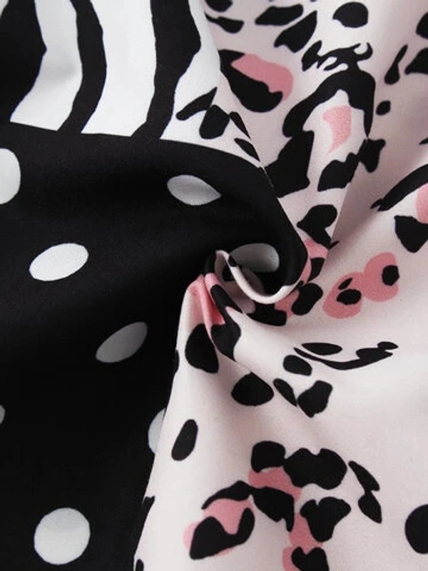 Leopard Print Half Sleeve Shirt - poly cotton, L (Chest Size: 44 in, Length Size: 29.5 in) 