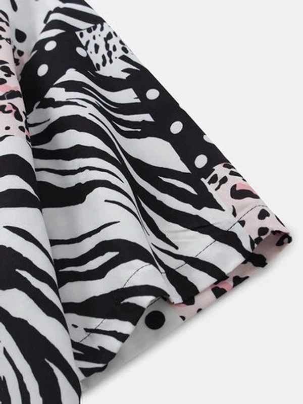 Leopard Print Half Sleeve Shirt - poly cotton, L (Chest Size: 44 in, Length Size: 29.5 in) 