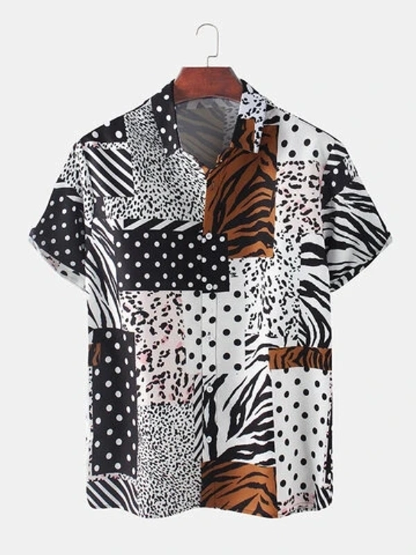 Leopard Print Half Sleeve Shirt - poly cotton, L (Chest Size: 44 in, Length Size: 29.5 in) 