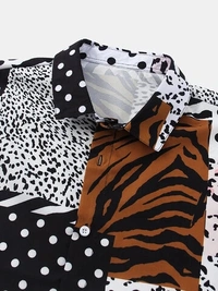 Leopard Print Half Sleeve Shirt - poly cotton, L (Chest Size: 44 in, Length Size: 29.5 in) 