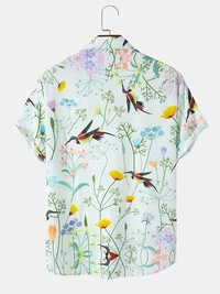 Birds Floral Painting Print Half Sleeve Shirts - poly cotton, M (Chest Size: 42 in, Length Size: 28.5 in) 