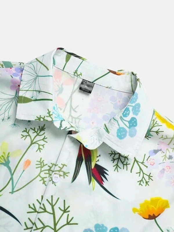 Birds Floral Painting Print Half Sleeve Shirts - poly cotton, L (Chest Size: 44 in, Length Size: 29.5 in) 
