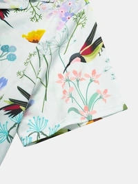 Birds Floral Painting Print Half Sleeve Shirts - poly cotton, L (Chest Size: 44 in, Length Size: 29.5 in) 