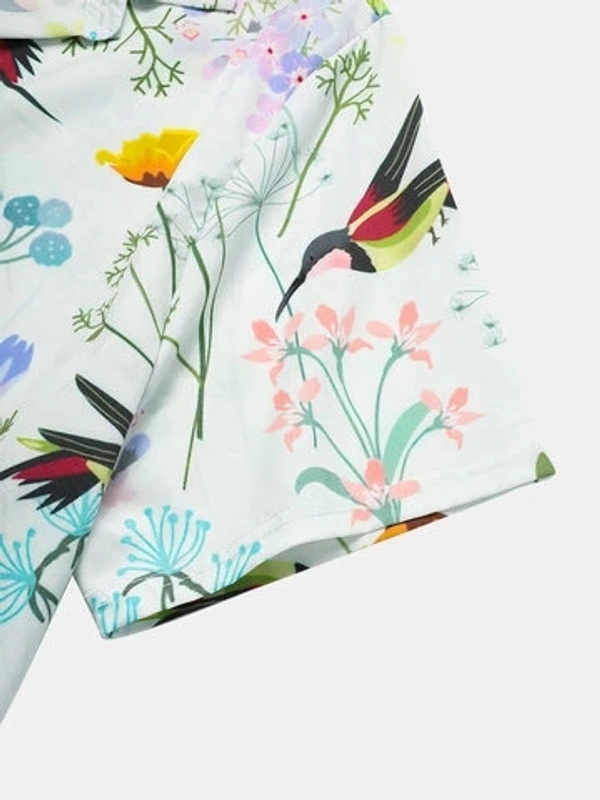 Birds Floral Painting Print Half Sleeve Shirts - poly cotton, L (Chest Size: 44 in, Length Size: 29.5 in) 