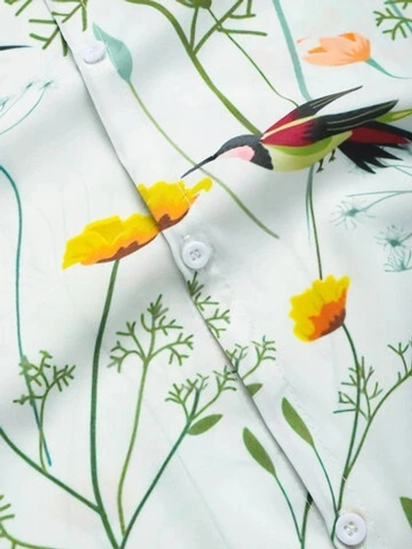 Birds Floral Painting Print Half Sleeve Shirts - poly cotton, L (Chest Size: 44 in, Length Size: 29.5 in) 