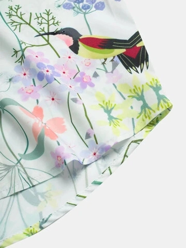 Birds Floral Painting Print Half Sleeve Shirts - poly cotton, XL (Chest Size: 46 in, Length Size: 30.5 in) 