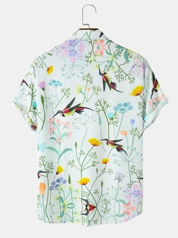 Birds Floral Painting Print Half Sleeve Shirts - poly cotton, XL (Chest Size: 46 in, Length Size: 30.5 in) 