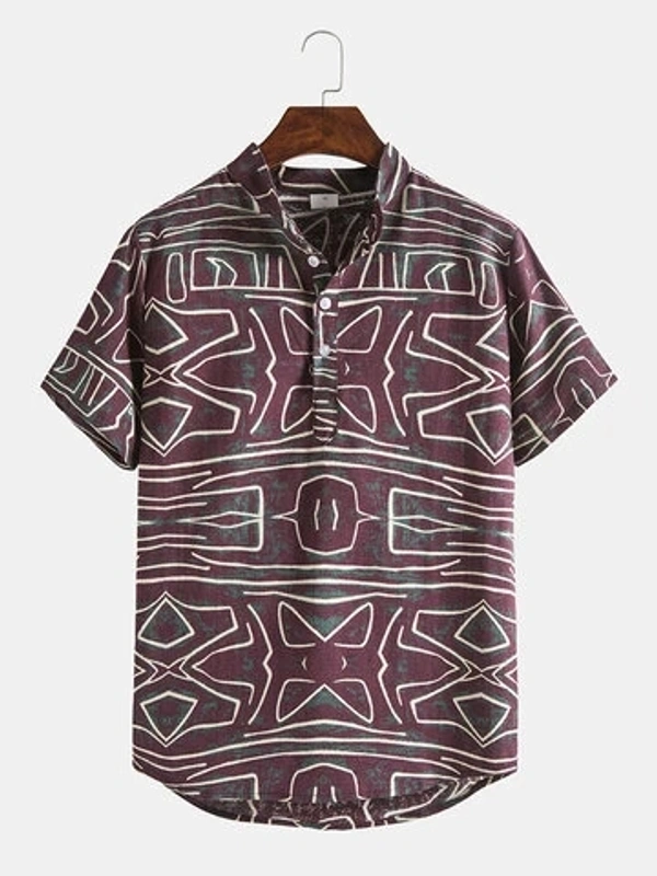 Mens Gradient Color Print Short Sleeve Breathable Casual Henley Shirts - poly cotton, L (Chest Size: 44 in, Length Size: 29.5 in) 