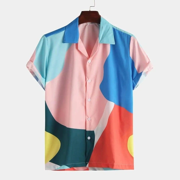 Multi Colour blocked Pattern Print Half Sleeve Shirt - poly cotton, S (Chest Size: 40 in, Length Size: 27.5 in) 