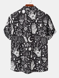 Abstract Element Print Pattern Half Sleeve Shirt - poly cotton, M (Chest Size: 42 in, Length Size: 28.5 in) 