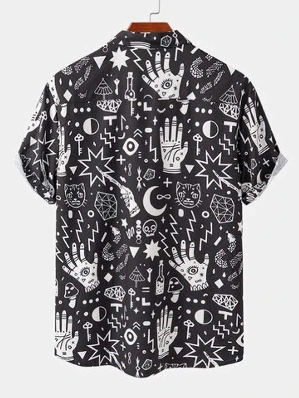 Abstract Element Print Pattern Half Sleeve Shirt - poly cotton, M (Chest Size: 42 in, Length Size: 28.5 in) 
