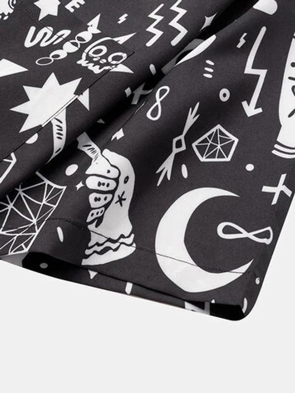 Abstract Element Print Pattern Half Sleeve Shirt - poly cotton, L (Chest Size: 44 in, Length Size: 29.5 in) 