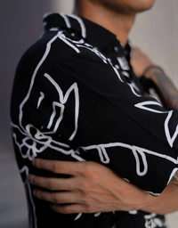 Abstract Print Pattern Half Sleeve Shirt - Rayon, XL