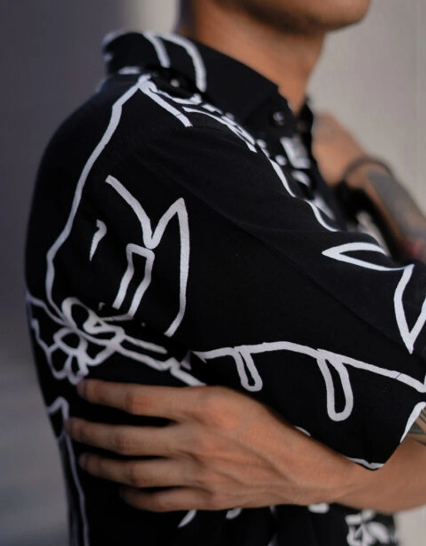 Abstract Print Pattern Half Sleeve Shirt - Rayon, XL