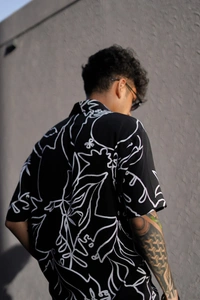 Abstract Print Pattern Half Sleeve Shirt - Rayon, XL