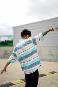 Colourblocked Striped half sleeve Shirt - cotton blend, XXL