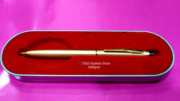 Pierre Cardin Kriss Satin Gold Ball Pen - Satin Gold Body , Blue Ink, Regular , Beautifully packed in a metal box