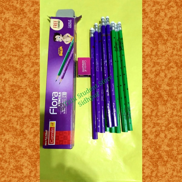 Camlin Flora Eraser Tip Pencil  - Purple and Green , 19cm