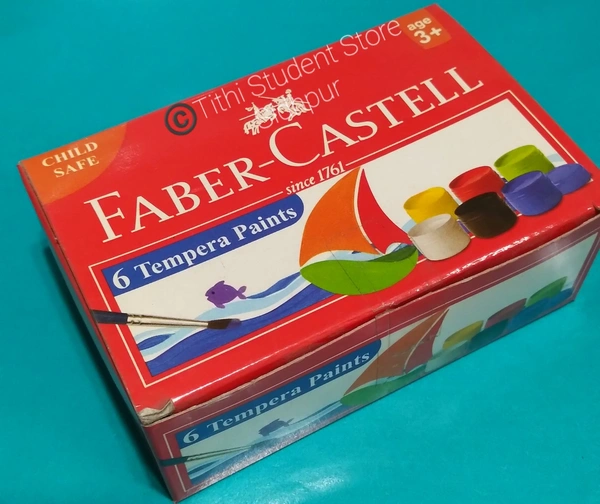 Faber Castell 6 Tempera Paints - 10 ml each, Yello  Red  Light Green Blue  White  Black