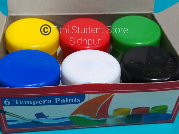 Faber Castell 6 Tempera Paints - 10 ml each, Yello  Red  Light Green Blue  White  Black