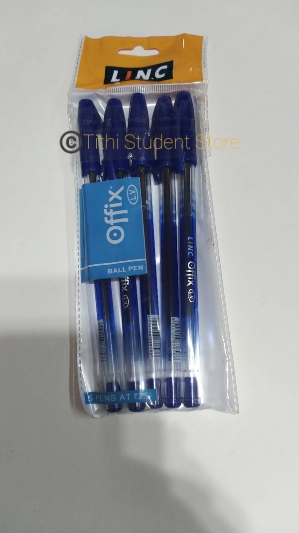 LINC Offix Ball Pen 5 Piece Pack  - Buy two packets and get one 0.7 mm Mechanical Pencil worth Rs.5/- Absolutely Free , Blue Ink