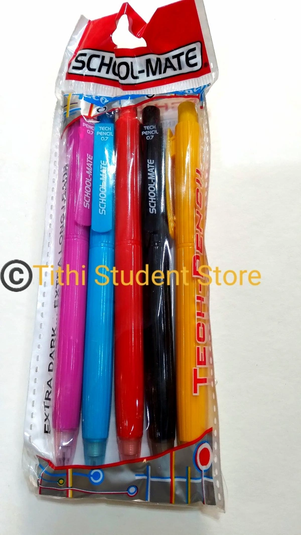 ADD School-Mate 0.7mm Mechanical Pencil Pack Of Five Pieces +Offer : 0.7mm Mechanical pencil Free with this pack  - Random , Pack of 5, Offer : 0.7mm Mechanical pencil worth Rs. 5/- Free with pack 