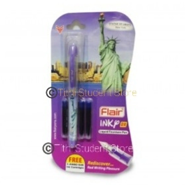 Flair Inky DX Fountain Pen  - Random Body colors ☆Blue Ink , Three Jumbo Ink cartridges Free