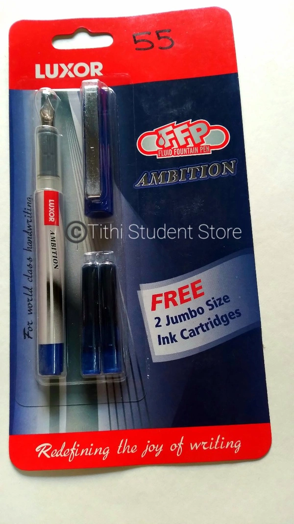 Luxor Ambition Fountain Pen  - Blue Ink , Two jumbo Ink cartridges free