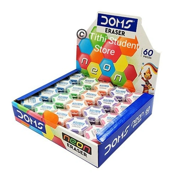 DOMS Neon Eraser 10 Pieces Set - Multicolored , Hexagonal Shape 