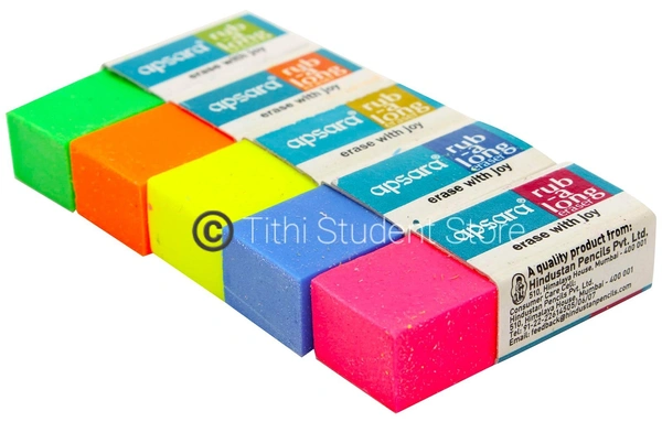 Apsara Rub A Long Eraser 20 Pieces Pack + Free Time Schedule  - Mix colours , 4×1.5×1 approx., One Time schedule Free with this pack 