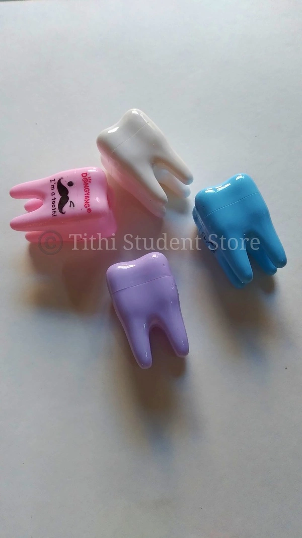Tooth Shape Pencile Sharpner Set Of Five Piece  - Mix multi colour.