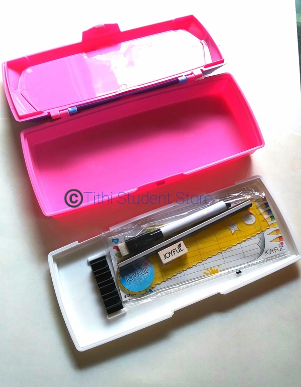  Rapunzel Plastic White Board Pencil Box  - Pink, 223×100×40 mm 