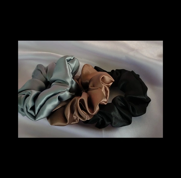 Aesthetic Vibe Combo Of 3 Scrunchies - Steel blue | Begie | Black , regular